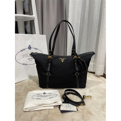 Black Tessuto Nylon and Saffiano Leather Tote Bag BR4253